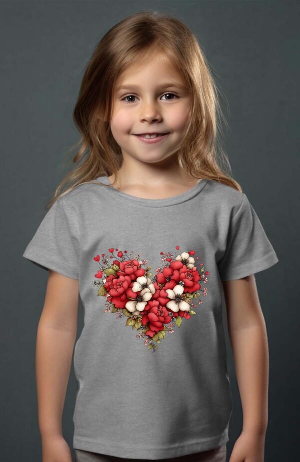T-shirt Col Rond Fille - Cœur flowers