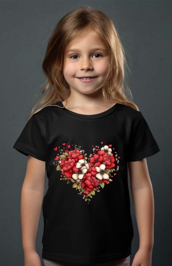 T-shirt Col Rond Fille - Cœur flowers