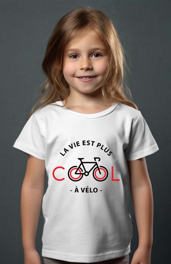 T-shirt Col Rond Fille - La vie est plus cool à vélo