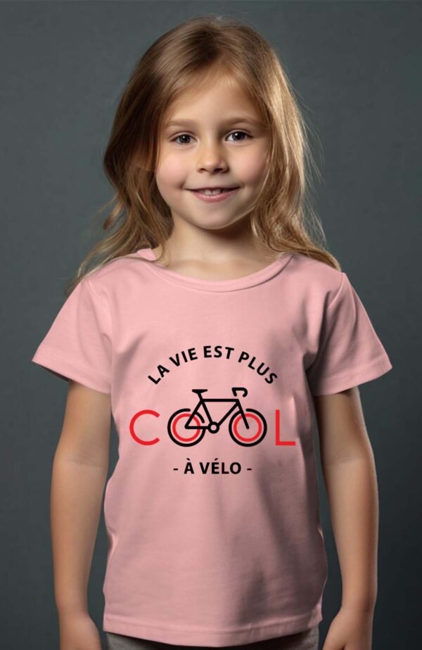 T-shirt Col Rond Fille - La vie est plus cool à vélo