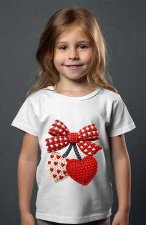 Crochet Valentines heart – Tshirt Fille – Blanc