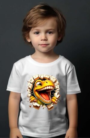 Dino Jaune – Tshirt Garçon – Blanc