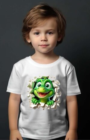Dino Vert – Tshirt Garçon – Blanc