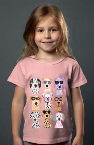 T-shirt Col Rond Fille - Dog sunglasses