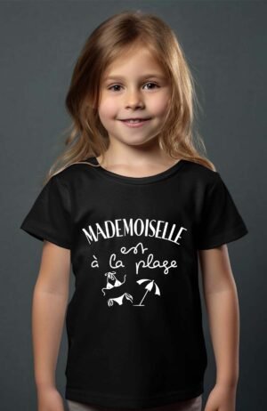 T-shirt Col Rond Fille - Mademoiselle est à la plage