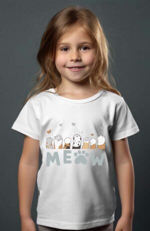 Meaw Paw – Tshirt Fille – Blanc