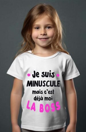 T-shirt Col Rond Fille - Je suis minuscule mais c'est déjà moi la boss