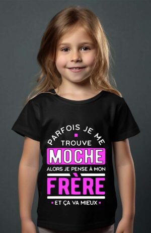 T-shirt Col Rond Fille - Parfois je me trouve moche alors je pense à mon frère