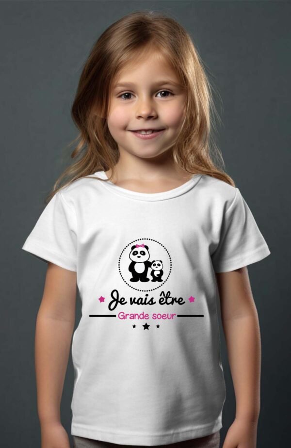 T-shirt Col Rond Fille - Je vais être grande sœur panda