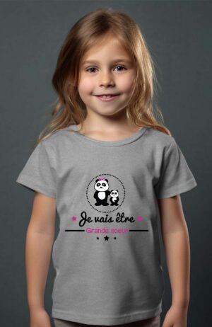Panda grande soeur – Tshirt Fille – Gris
