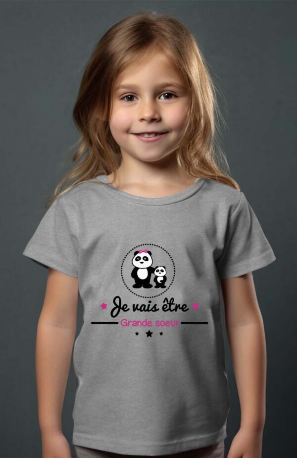 T-shirt Col Rond Fille - Je vais être grande sœur panda