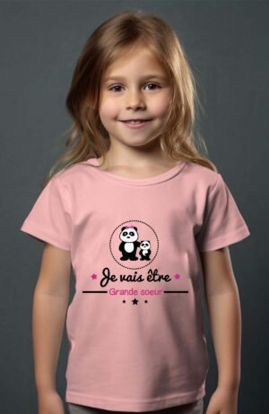T-shirt Col Rond Fille - Je vais être grande sœur panda