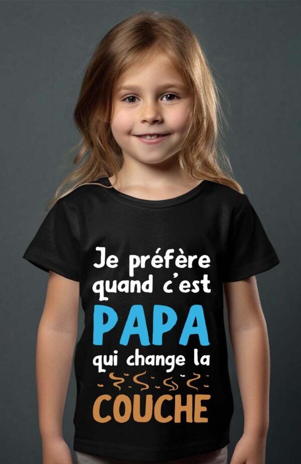 T-shirt Col Rond Fille - Je préfère quand c'est papa qui change la couche