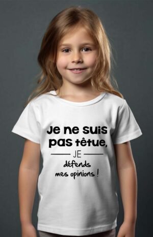 T-shirt Col Rond Fille - Je ne suis pas têtue je défends mes opinions