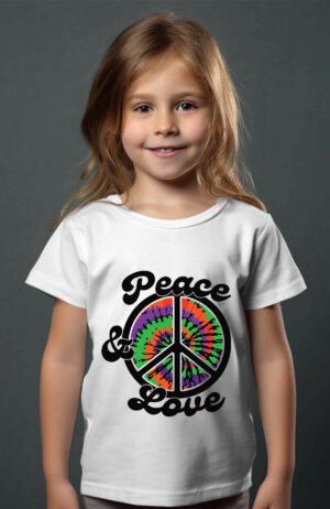 Peace love Hippie – Tshirt Fille – Blanc