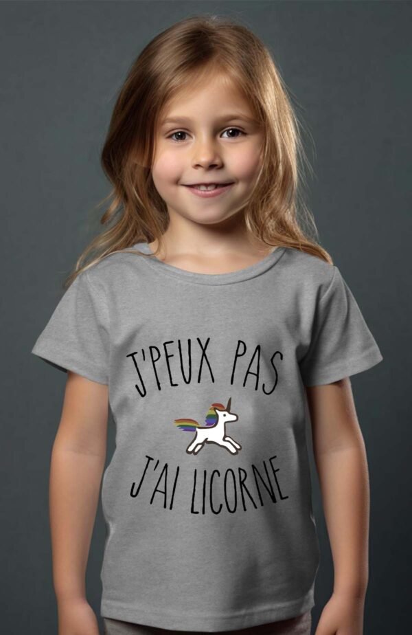 T-shirt Col Rond Fille - Peux pas j'ai licorne