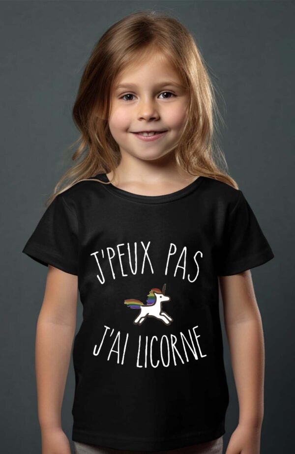 T-shirt Col Rond Fille - Peux pas j'ai licorne