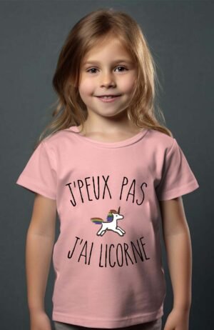 T-shirt Col Rond Fille - Peux pas j'ai licorne