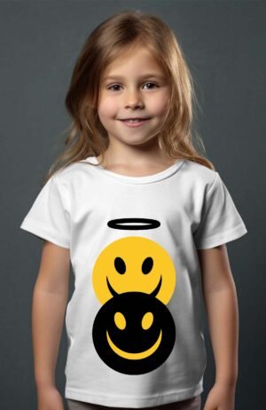 T-shirt Col Rond Fille - Smiley ange démon