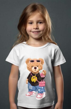 Smiley Bear – Tshirt Fille – Blanc