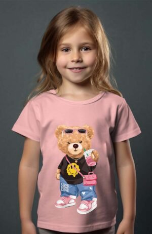 T-shirt Col Rond Fille - Smiley bear