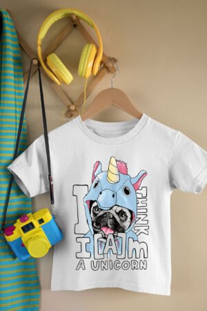 T-shirt Col Rond Fille – Think unicorn – BLANC