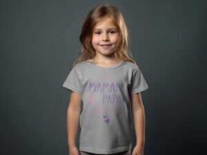 T-shirt Col Rond Fille – maman et papa with love – Gris chiné