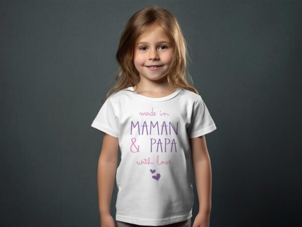 T-shirt Col Rond Fille - Maman et papa with love