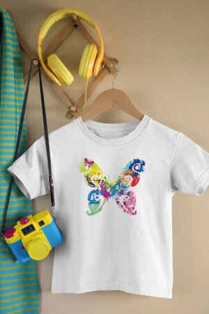 T-shirt Col Rond Fille – papillon – Blanc