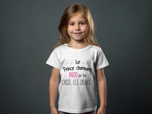 T-shirt Col Rond Fille - Le prince charmant moi je lui casse les dents