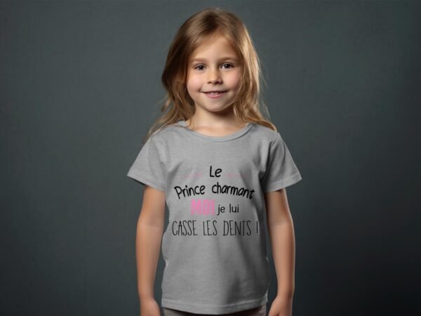 T-shirt Col Rond Fille - Le prince charmant moi je lui casse les dents