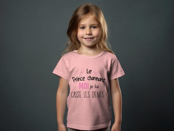 T-shirt Col Rond Fille - Le prince charmant moi je lui casse les dents