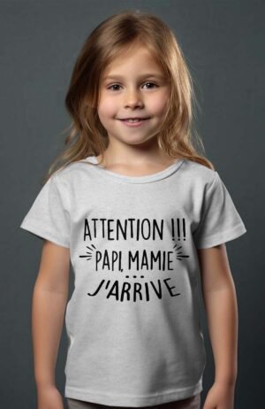 T-shirt Fille – Attention j’arrive – Gris