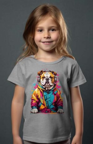 T-shirt Fille – Bulldog Paint V girl – Gris