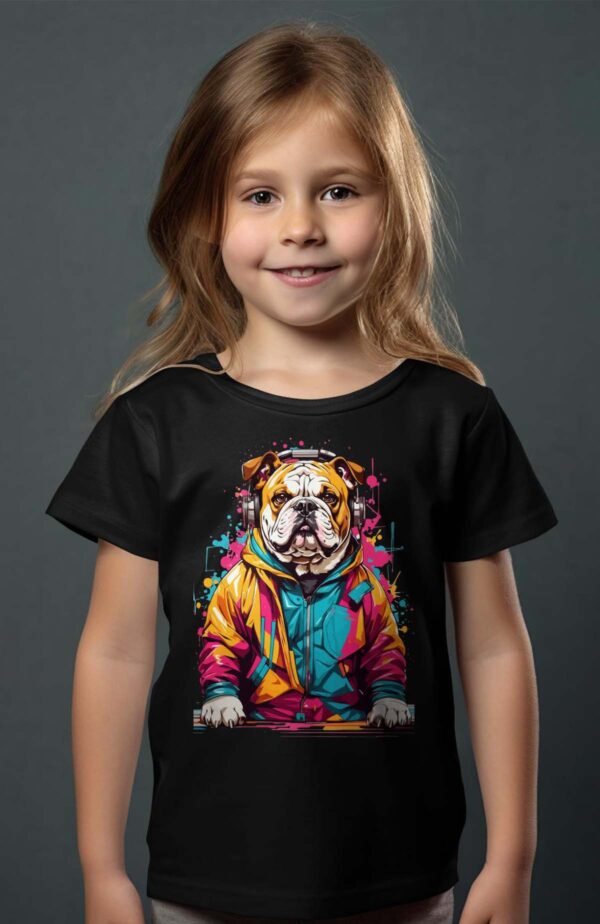 T-shirt Col Rond Fille - Bulldog paint v girl
