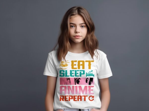 T-shirt Col Rond Fille - Eat sleep anime