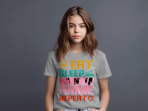 T-shirt Col Rond Fille - Eat sleep anime