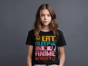T-shirt Col Rond Fille - Eat sleep anime