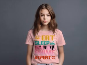 T-shirt Fille – Eat Sleep Anime – Rose