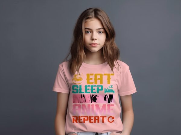 T-shirt Col Rond Fille - Eat sleep anime