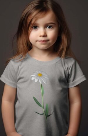 T-shirt Fille – Fleur – Gris