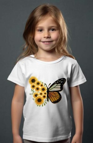 T-shirt Fille – Leopard Sunflowers – Blanc