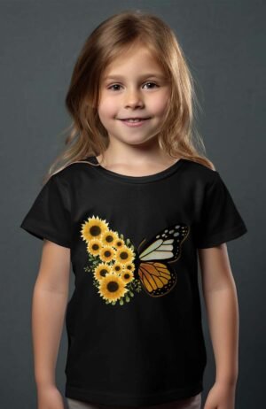 T-shirt Col Rond Fille - Leopard sunflowers