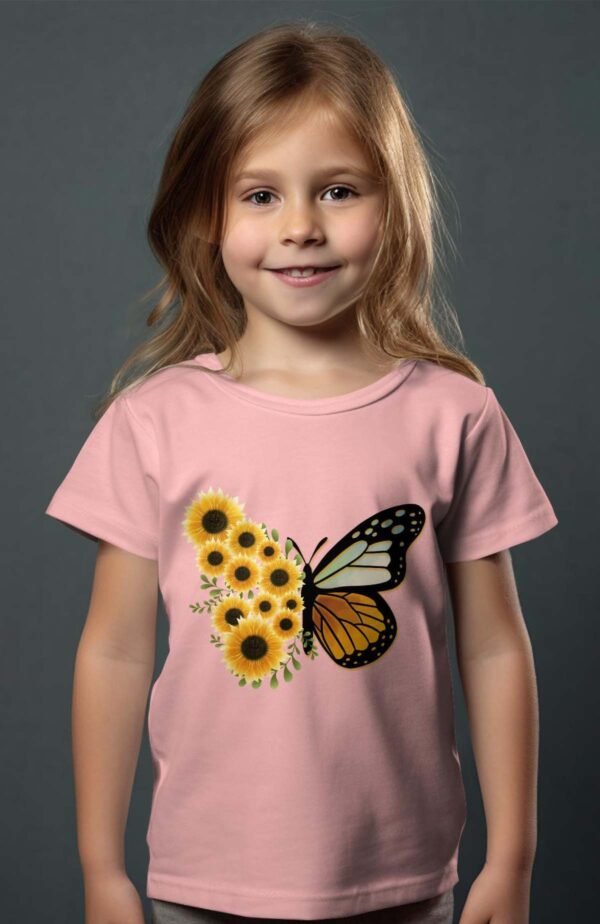 T-shirt Col Rond Fille - Leopard sunflowers