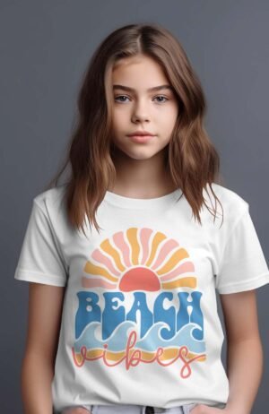 T-shirt Fille – Sun Beach vibes – Blanc