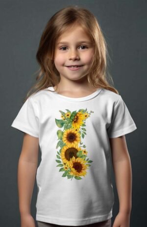 T-shirt Fille – sunflower long – Blanc