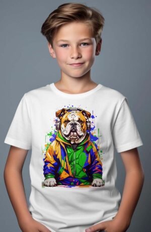 T-shirt Garçon – Bulldog Paint V Boy – Blanc
