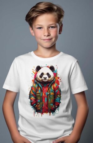 T-shirt Garçon – Panda Paint V2 – Blanc