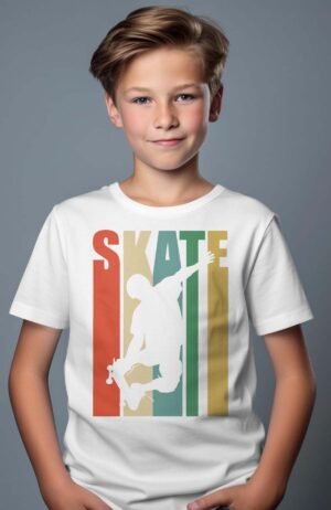 T-shirt Garçon – Skate color – Blanc