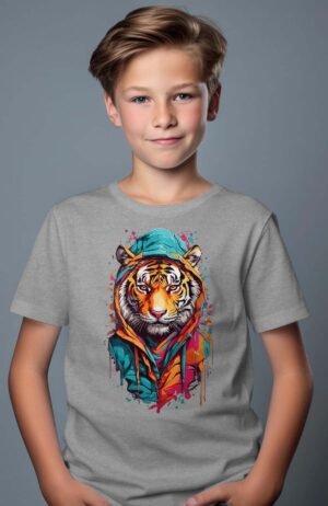 T-shirt Garçon – Tiger paint – Gris